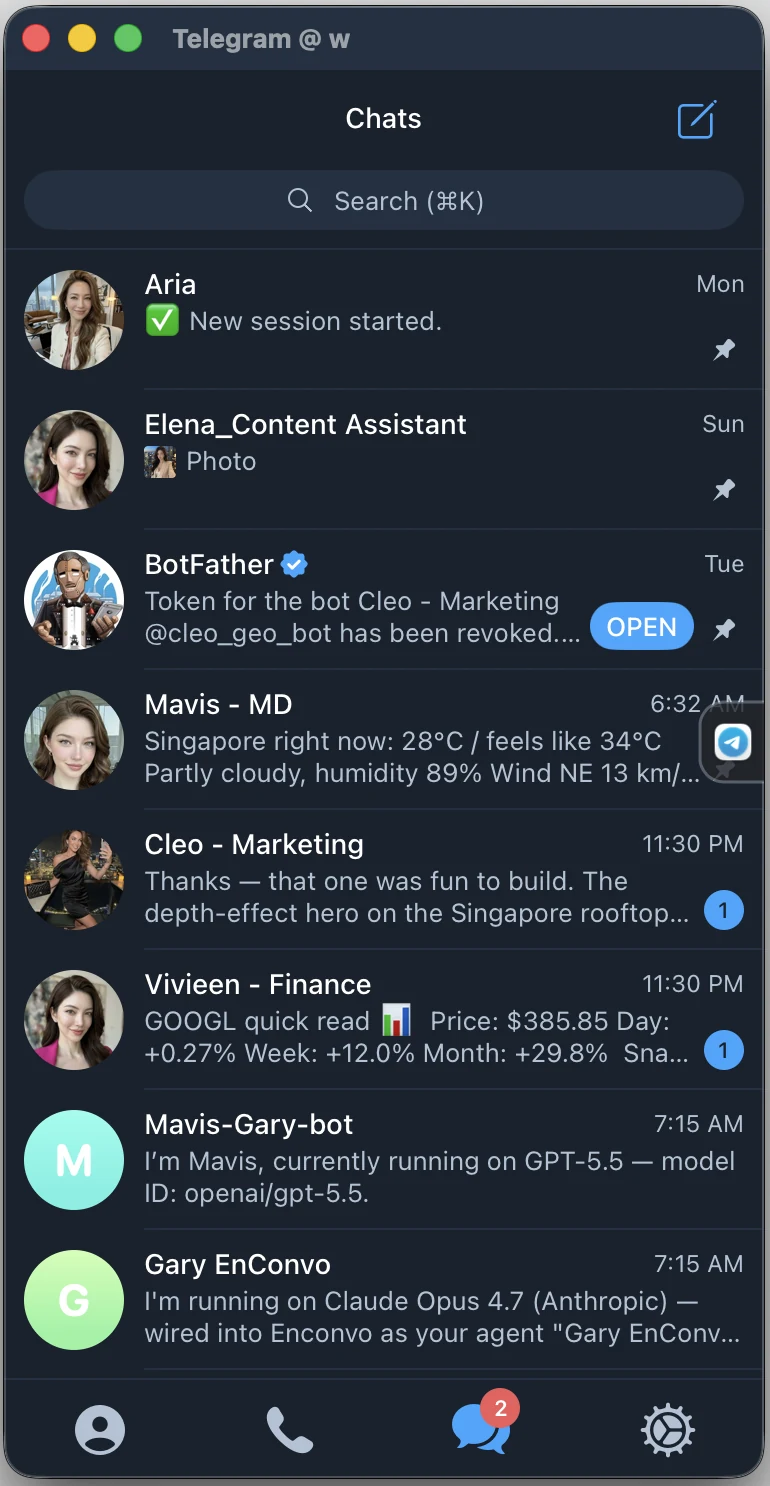 EnConvo agents in Telegram